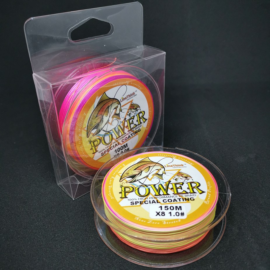 POWER  150เมตร 5สี สายตกปลา 100% PE ถัก8เส้น ( X8) เบอร์ 1.0 2.0 3.0 4.0 5.0 6.0 8.0 เหนียวๆ