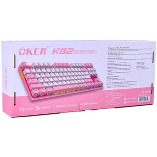 OKER K82 Winter Pink TKL RGB Mechanical Backli Wired Gaming Keyboard Bule Switce คีย์บอร์ดเกมมิ่ง - ชมพู