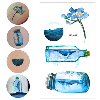 สติกเกอร์แทททู ลาย Ocean Galaxy สีฟ้า สำหรับตกแต่งร่างกาย