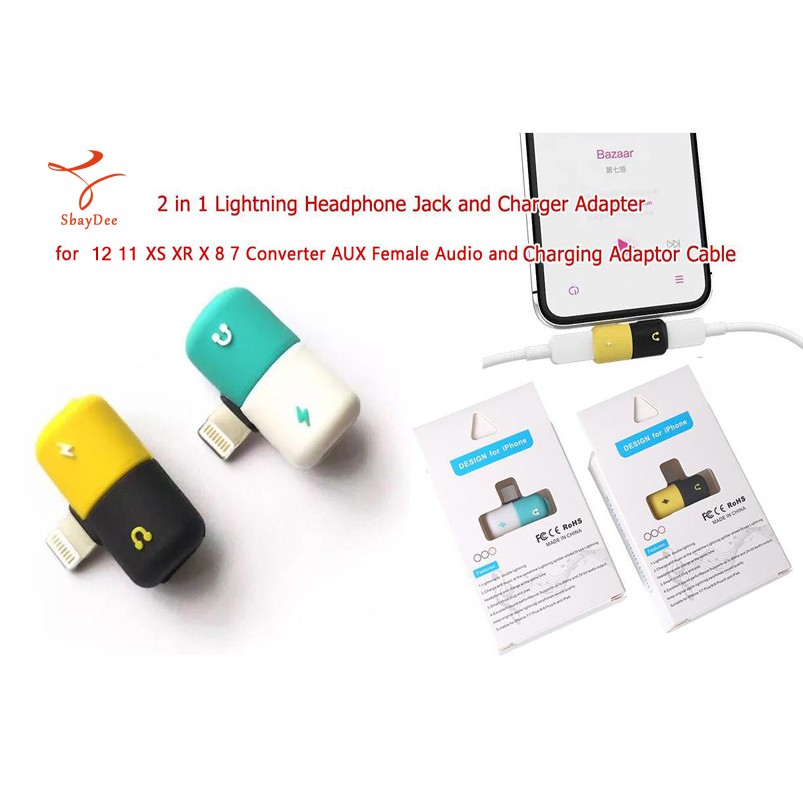 2 in 1 Lightning Headphone Jack and Charger Adapter for iPhone 12 11 X 8 7 Converter AUX Female Audi