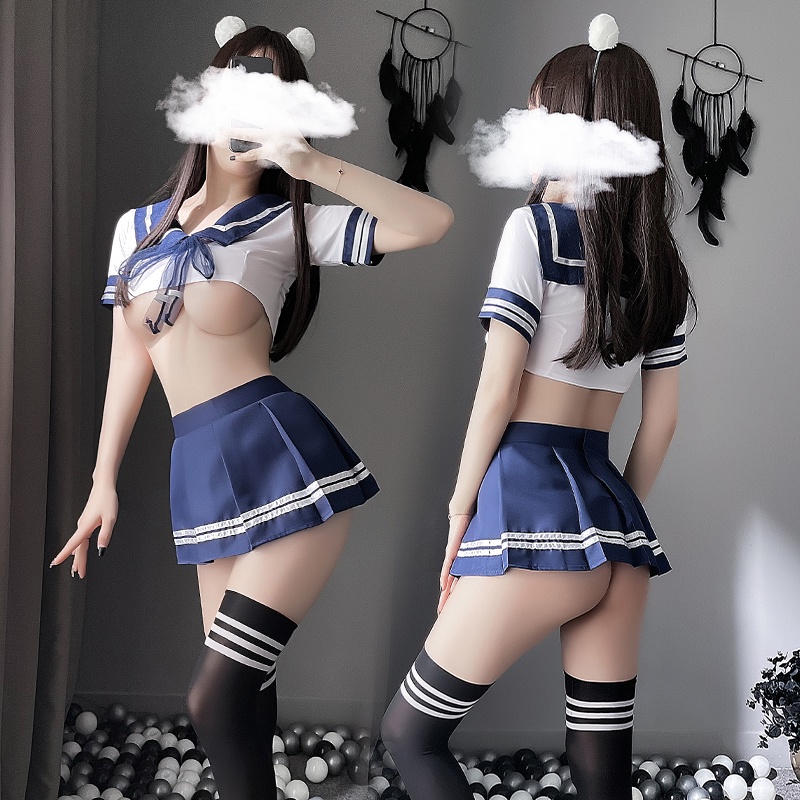 ชุดนักเรียนญี่ปุ่นและเกาหลีล้วนๆ คอสเพลย์ แบบปกกะลาสีเรือพร้อมเนคไท M-2XL T-028 - รูปที่ 3