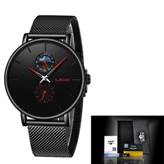 LIGE New Fashion Mens Watches Top Brand Luxury Quartz Watch Men Casual Slim Mesh Steel Waterproof