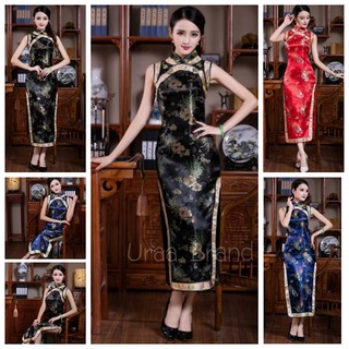 พร้อมส่ง~* (เด็กโต/ผู้ใหญ่) ชุดกี่เพ้า ชุดจีน รุ่น Long Chinese Dress เดรสยาว (แขนกุดก๊นขอบ)