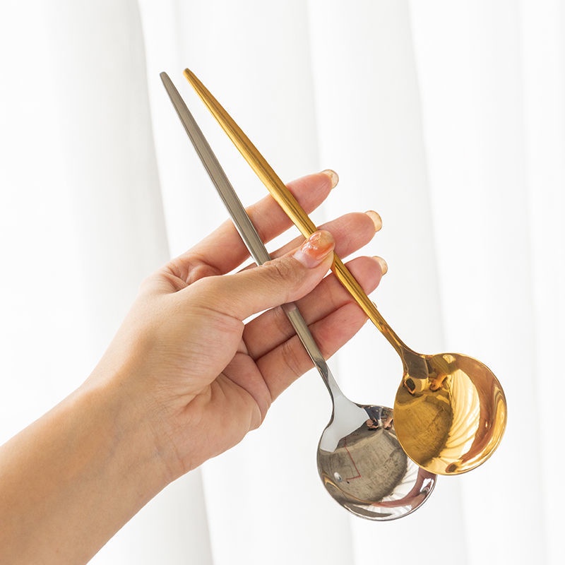 ช้อนส้อมเกาหลี *ทรงกลม* ชุดช้อนส้อมสแตนเลสแท้ มี 2 สีให้เลือก No.KC14 - รูปที่ 2