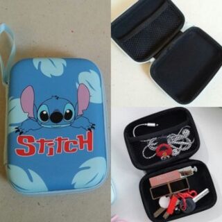 กล่องซิป ใบใหญ่ ใส่ powerbank หูฟัง อุปกรณ์ DIY สำหรับพกพา ลาย สติช Stitch ขนาด 4x5x1.5 นิ้ว