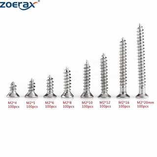 Zoerax ชุดสกรูหัวแบน ชุบนิกเกิล เหล็กคาร์บอน M2 M2 4 มม. -20 มม. พร้อมกล่อง สําหรับงานไม้ 800 ชิ้น