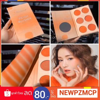 ปัดแก้มส้มพีช 6 ช่อง 6 สี Kiss Beauty Peach Blusher Palette 6 Color.