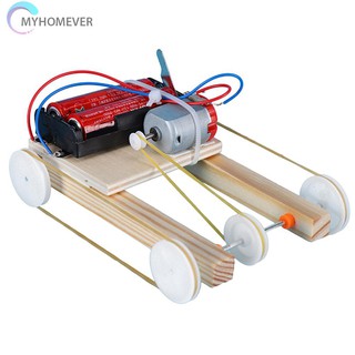 Myhome Brightric Wooden DIY Electric Pulley Four Wheel Drive Car Assembly Model Kit Kids Toy