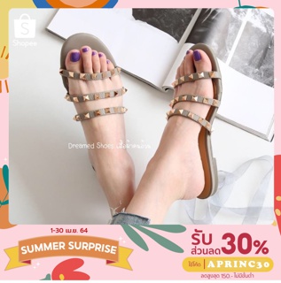 Dreamed Shoes  รองเท้าแตะ ตอกหมุดสีเทา งานสวย เกรดคุณภาพ งานขึ้นห้าง