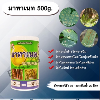 มาทาเนท 500g. แมนโคเซบ+ไทโอฟาเนทเมทิล สารจัดโรคพืช กำจัดเชื้อรา โรคราน้ำค้าง โรคราสนิม โรคแอนแทรคโนส โรคกุ้งแห้งพริก