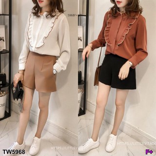 TwinsShopVip💗พร้อมส่ง TW5968 Set 2 ชิ้น เสื้อแขนยาว งานติดกระดุมหน้า Set of 2 pieces. Long sleeve shirt. Butto