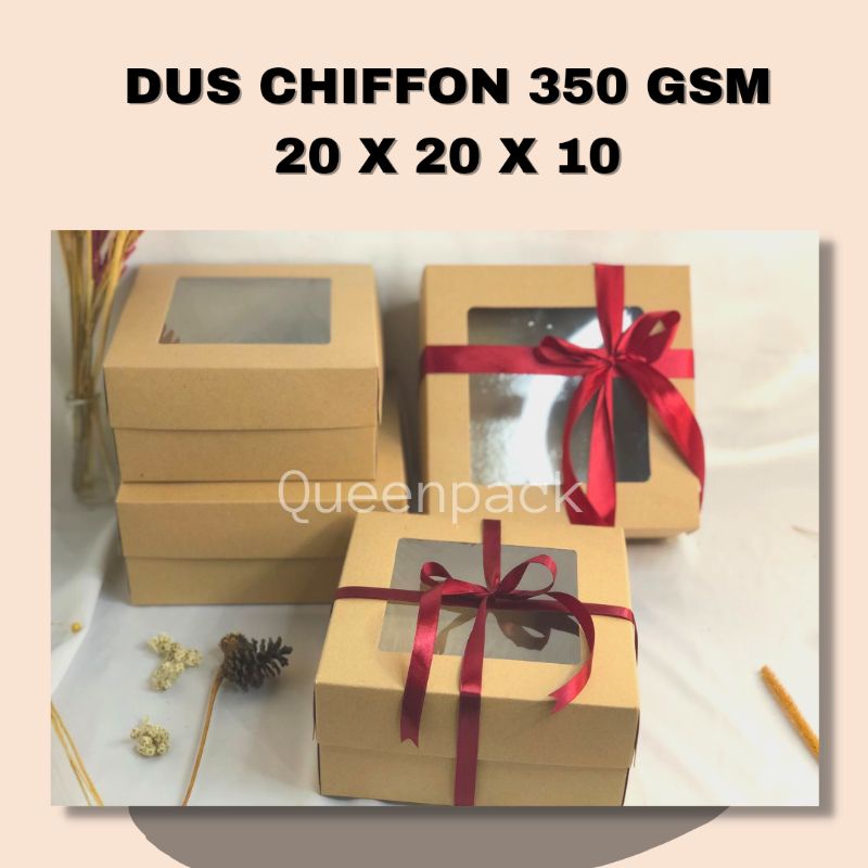[10 ชิ้น] KRAFT CHIFFON CARDBOARD BOX UK 20 X 20 X 10 GRM 350 GSM/CAKE BOX/BREAD BOX/WINDOW PACKAGIN