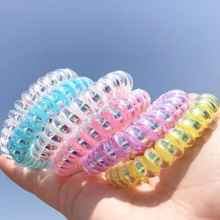 ยางรัดเกลียวสี Hologram สีสวยแวววาว เล่นแสง ยืดได้เยอะ ก่อนยืดขนาด 5.5cm. ยางรัดผม ยางมัดผม