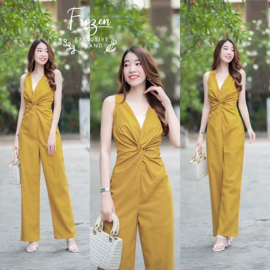 hbstation.shop เสื้อผ้าแฟชั่น Jumpsuit สีเหลือง พร้อมส่ง