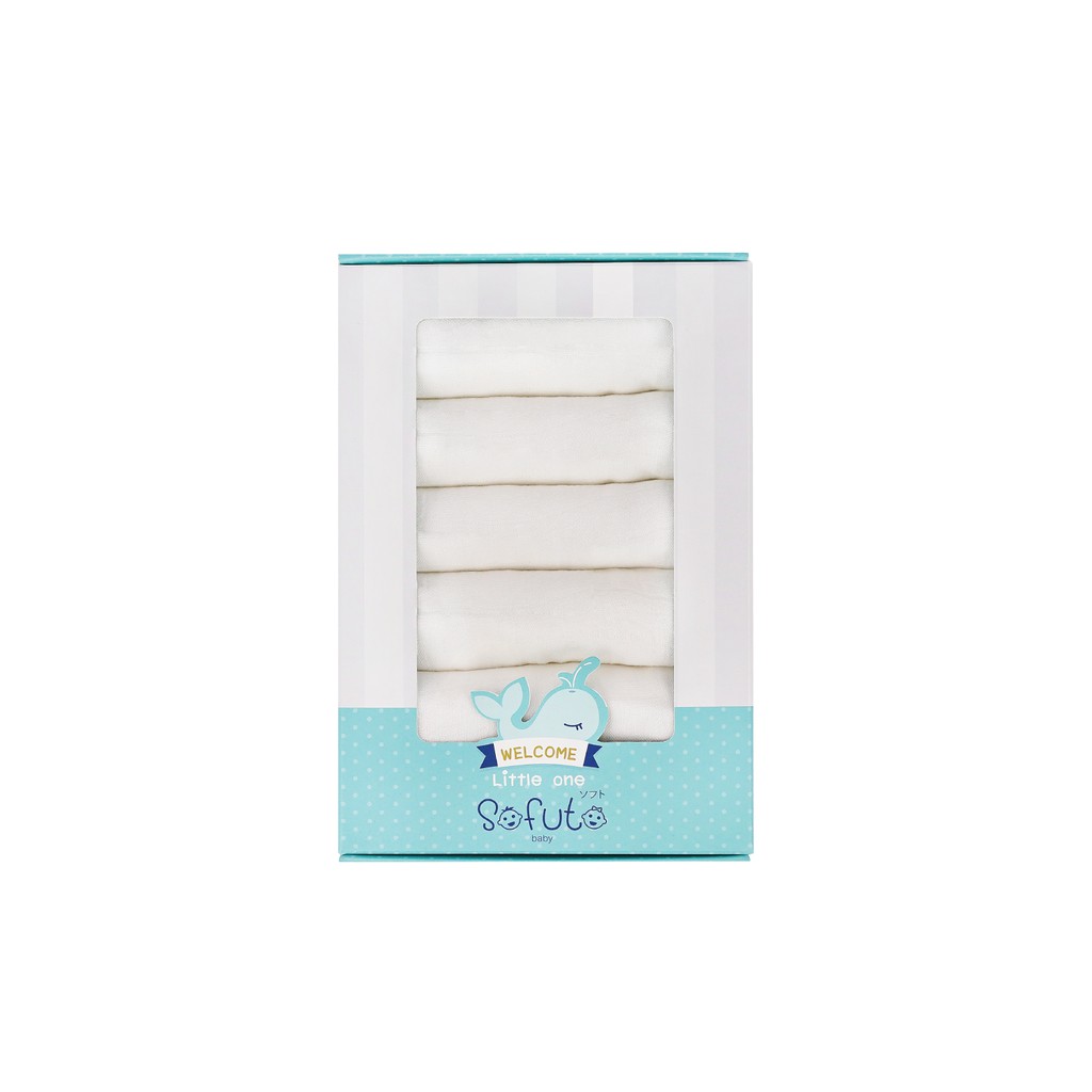 ผ้าอ้อม 60 cm x 60 cm Sofuto Baby ใยไผ่100% สีพื้นขาวล้วน จำนวน 6 ผืน