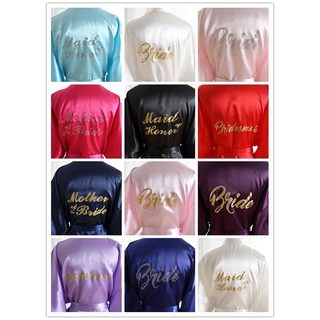 เสื้อคลุมอาบน้ำชุดกิโมโนผ้าซาตินสำหรับเจ้าสาว