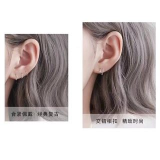 [YY] ต่างหูห่วง เงิน S925 ประดับลูกปัด ทรงกลม เรียบง่าย สไตล์เกาหลี ญี่ปุ่น