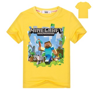 เด็กผู้ชายเกมยอดนิยม minecraft แขนสั้นเสื้อยืดผ้าฝ้ายฤดูร้อนบริสุทธิ์เสื้อผ้าสำหรับเด็ก