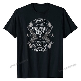 T-shirt  เสื้อยืดผ้าฝ้าย พิมพ์ลาย I have a nice granddaughter guns and alibi สไตล์เรโทร สําหรับผู้ชายS-5XL