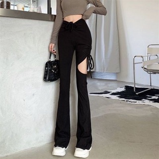 🔥Hot Sale/2022 New Casual Pants Womens High Waist Slim Fit Slim Hollow Flared Pants Design Slipping Pants