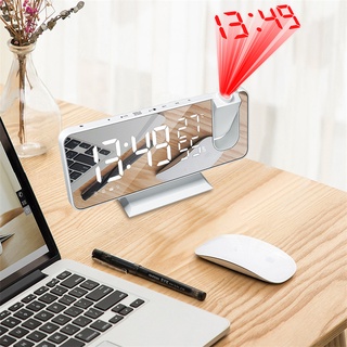 Tiktok นาฬิกาปลุกดิจิทัล LED วิทยุ FM อิเล็กทรอนิกส์ ตั้งโต๊ะ ชาร์จ USB พร้อม 180° ตัวเลื่อนโปรเจคเตอร์เวลา