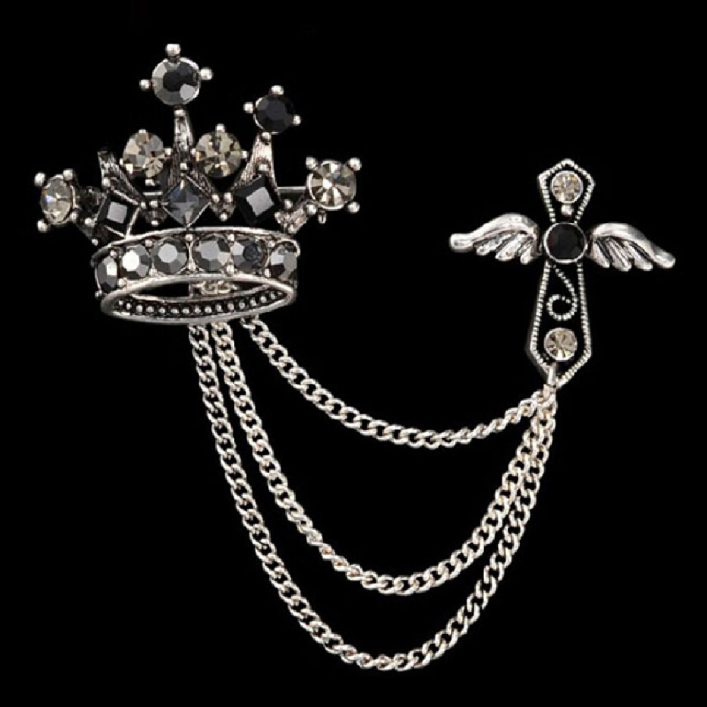 [[ITHT]] Groom and Men Jewelry Accessories Rhinestones Crown Cross Badge Tassel Brooch  [Hot Sell] #6
