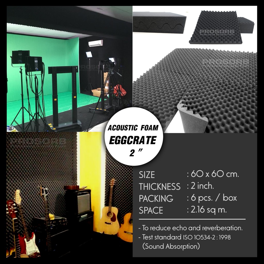 (6 ชิ้น/แพ๊ค) แผ่นฟองน้ำซับเสียง Acoustic Foam EGGCRATE ลายลังไข่ ลดเสียงก้องสะท้อน แบรนด์ Prosorb