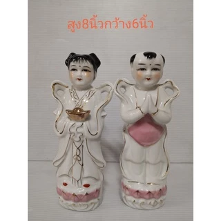 กิมท้ง เง็กนึ่ง เด็กคู่ บริวารเจ้าแม่กวนอิม ศิษย์เจ้าแม่กวนอิม พระโพธิสัตว์ กระเบื้อง สูง 4 / 6 / 7 / 8 / 10 นิ้ว