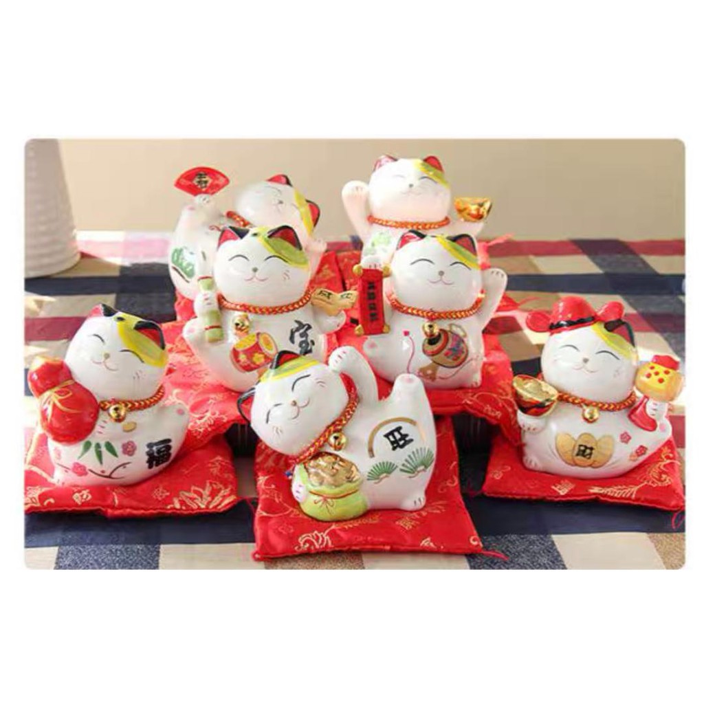 4" Fortune Cat/Lucky Cat ตกแต่ง Home Office โต๊ะ 4寸小可爱七福猫摆件家 Office Office Office Office Office Home