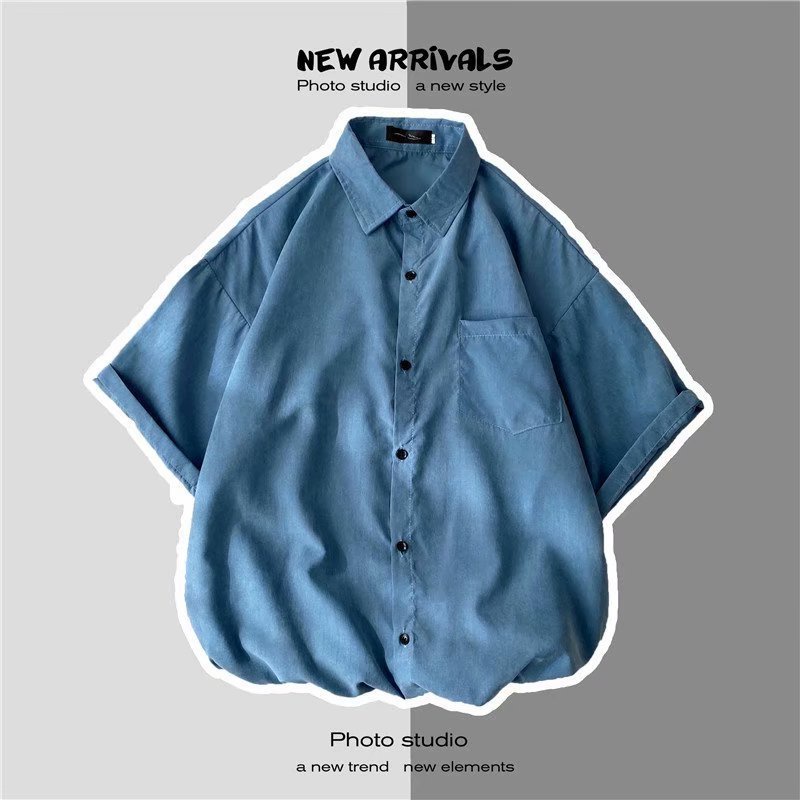 🔥สินค้าพร้อม🔥เชิ้ตผู้ชายแขนสั้น เสื้อเชิ้ตสีพื้น