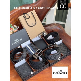 (แท้ 💯%‼ Factory) Coach Boxed 2 in 1 Belt &amp; Wallet Gift Set