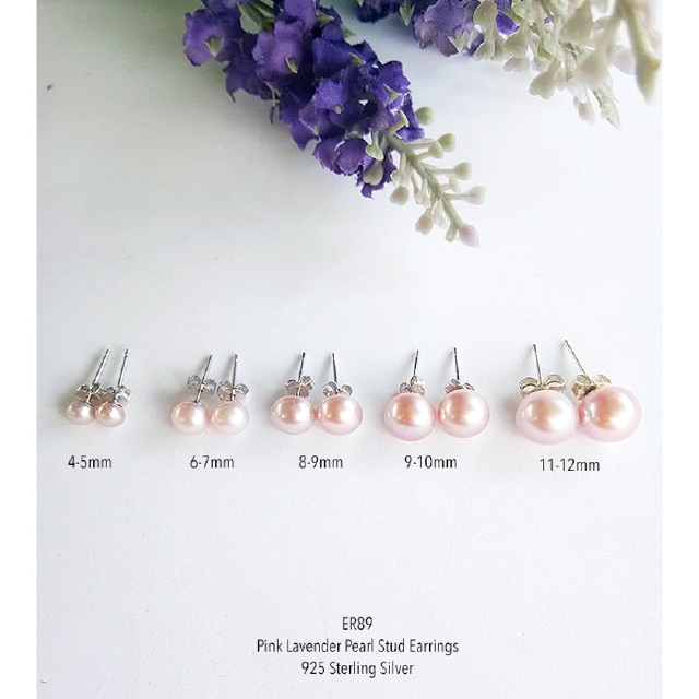 [ER89] ต่างหูมุกแท้สีชมพู-ลาเวนเดอร์ เงินแท้ 925