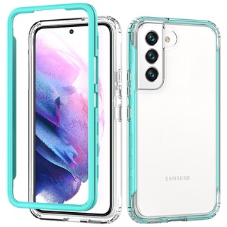 2 in 1 เคสโทรศัพท์มือถือ Samsung Galaxy S22Ultra S22 S21Ultra 5G S21FE A12 A32 A52 A52S  A72 A13 A23 A53 A73 Case Clear Soft Silicone Cover 2 in 1 Hybrid Casing Transparent Shockproof 360 Full Protection