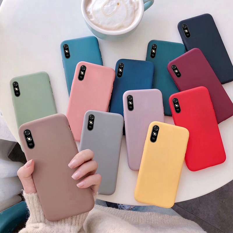เคสโทรศัพท์มือถือ ซิลิโคนนุ่ม สีพื้น มีหลายสี สําหรับ Xiaomi Redmi 9A 9