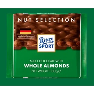 Ritter Sport Milk Chocolate with Whole Almond 100g.ริตเทอร์สปอร์ต ช็อกโกแลตนมผสมอัลมอนด์ 100กรัม.