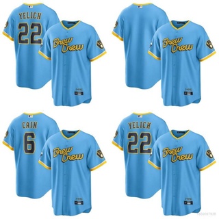 เสื้อกีฬาเบสบอล แขนสั้น ลายทีม Milwaukee Brewers BSB 2022 MLB สําหรับผู้ชาย และผู้หญิง