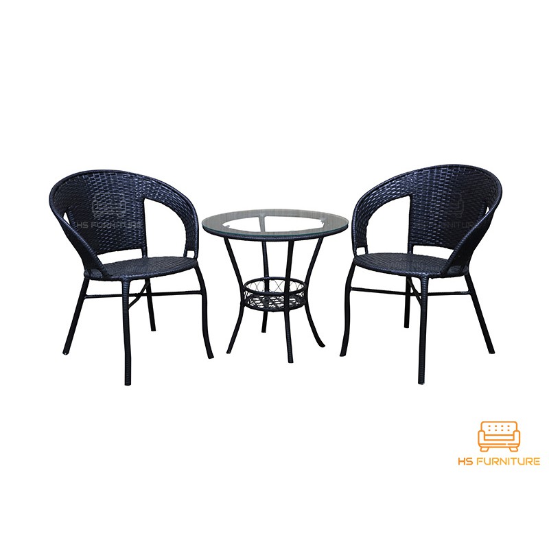 โต๊ะหวายเทียม 2ที่นั่ง ท๊อปกระจกใส Rattan HS Furniture Shopee Thailand