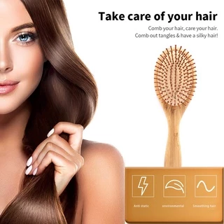 💇 หวีไม้ ธรรมชาติ นวดศีรษะ ผมตรง ป้องกันไฟฟ้าสถิตย์ ลดผมร่วง ช่วยให้ผมเงางาม แก้ผมพันกัน มีรูระบายอากาศ