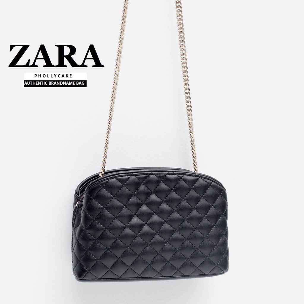 กระเป๋าสะพายข้าง Zara Quilted Shoulder Bag with chain ลายสามเหลี่ยม Shopee Thailand