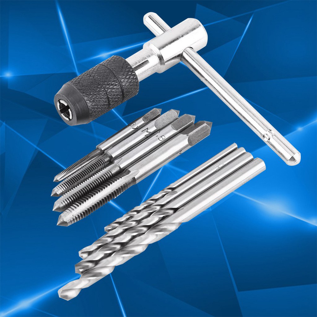 Supergoodsales 9 ชิ้นชุดสกรูแตะประแจรูปตัว T Twist เจาะ Bits Threading Tapping ชุดเครื่องมือมือ