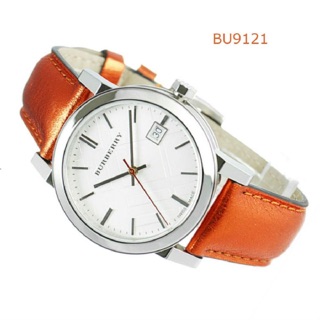 34mm BU9121. New Burberry Womens City Watch Orange Leather Strap