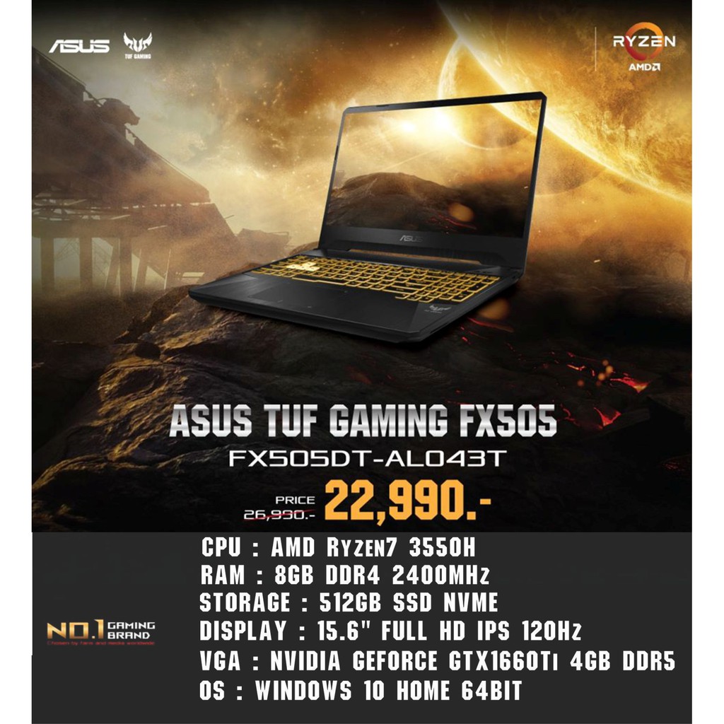 Gaming Notebook ASUS TUF FX505DT-AL043T / Ryzen7 3750H, RAM 8GB, 512GB SSD, 15.6" FDH, GTX1650 4GB, 