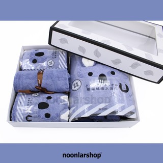 sasm 0016 ผ้าเช็ดตัวขนเป็ด สีฟ้าคราม กระต่ายน้อย box set พรีเมี่ยม สดใส