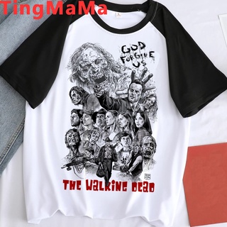 ใหม่ เสื้อยืดลําลอง แขนสั้น พิมพ์ลายกราฟฟิค the Walking Dead สีขาว สไตล์ญี่ปุ่น วินเทจ สําหรับสตรี คู่รัก