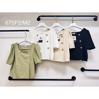 🌸พร้อมส่งจากไทย🌸 เสื้อครอปคอปกแขนสั้นผ้าทวีต กระดุมแป๊กด้านหน้า  อกได้ถึง /chest 36