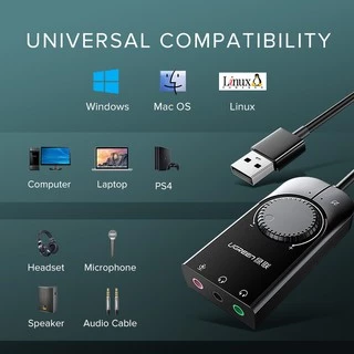 UGREEN ซาวน์การ์ด USB แจ็ค 3.5 มิลลิเมตร สำหรับหูฟัง 15cm cable
