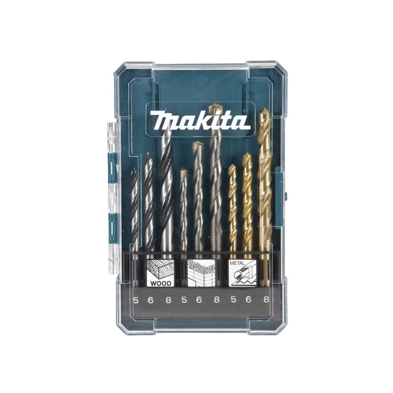MAKITA D-71962 : ดอกเจาะไม้, ปูน, เหล็ก 9 ชิ้น ( พร้อมกล่อง )