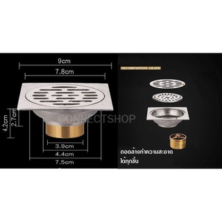 FLOORDRAIN สี่เหลี่ยม  สแตนเลส 304 ขนาด 9 cm (3นิ้วครึ่ง)