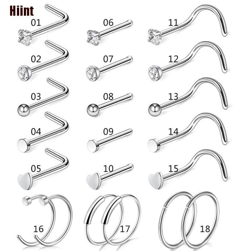 [Hiint] ชุดจิวเจาะร่างกาย จมูก สเตนเลส รูปตัว L งอตรง 20 กรัม