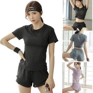 ❄️พร้อมส่ง❄️(YOGA-105) เสื้อออกกำลังกายผู้หญิง เสื้อโยคะ แขนสั้น ทรงเข้ารูป ซีทรูหลัง ผ้าดีมากใส่สบาย (เฉพาะเสื้อ)